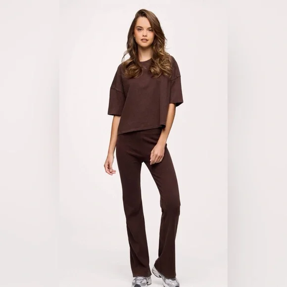 nuuds ribbed flare 2 piece set in washed espresso size large - Picture 1 of 3